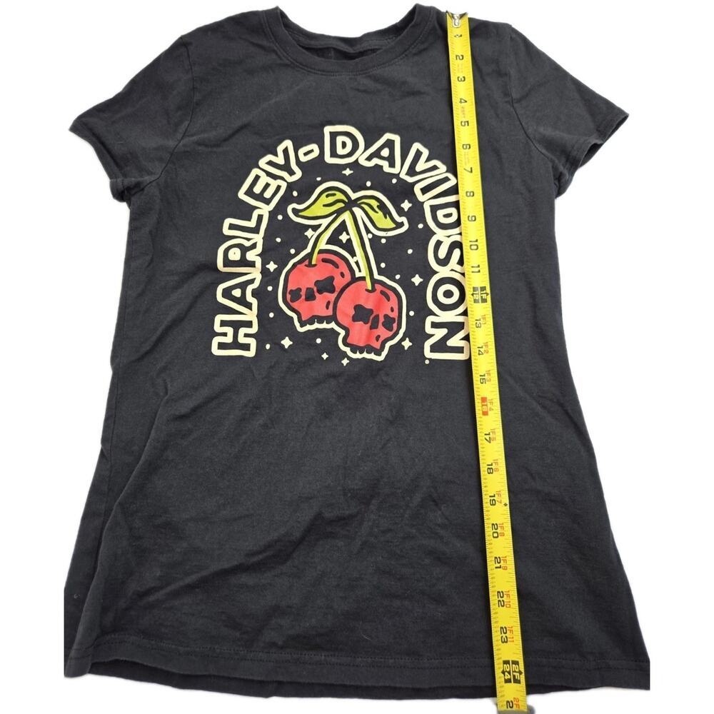 Harley-Davidson EUC Size M Top‎ Women Small Black Cotton Motorcycle Cherry Skull - Picture 11 of 12
